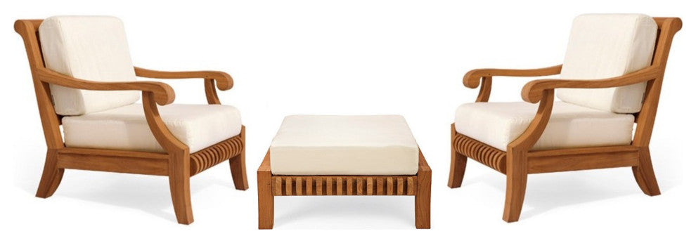 3-Piece Giva: 2 Sofa Lounge Arm Chair, Ottoman With Natural Sunbrella Cushion