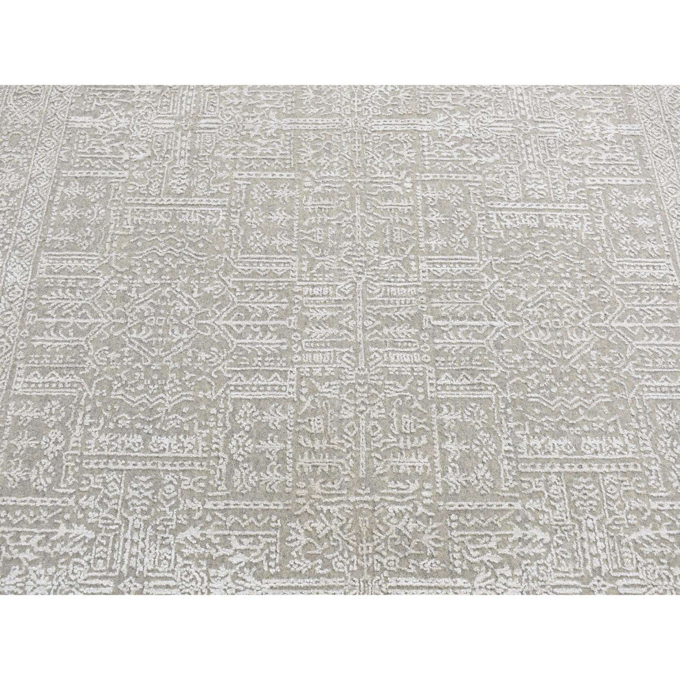 Dorian Gray Wool and Plant Based Silk Fine Jacquard Hand Loomed Rug 5'9"x9'