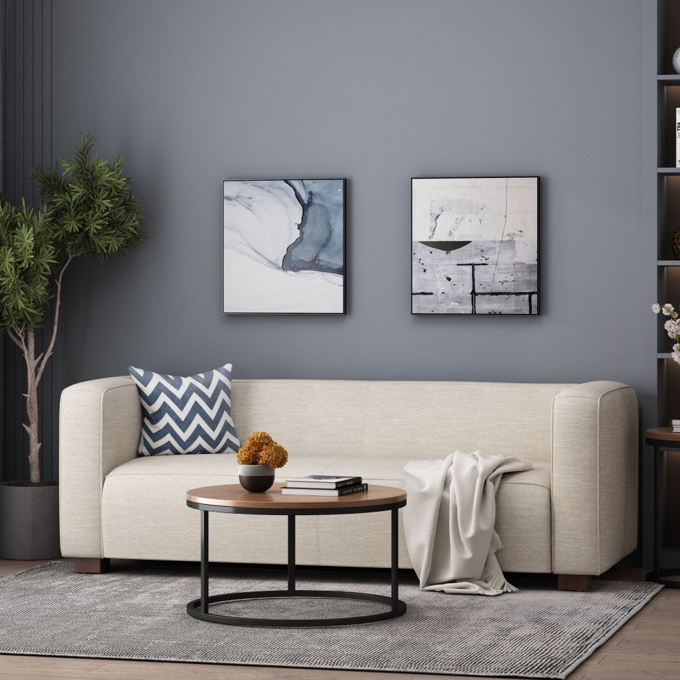 Pamsha Contemporary Fabric Upholstered Loveseat, Beige/Dark Walnut