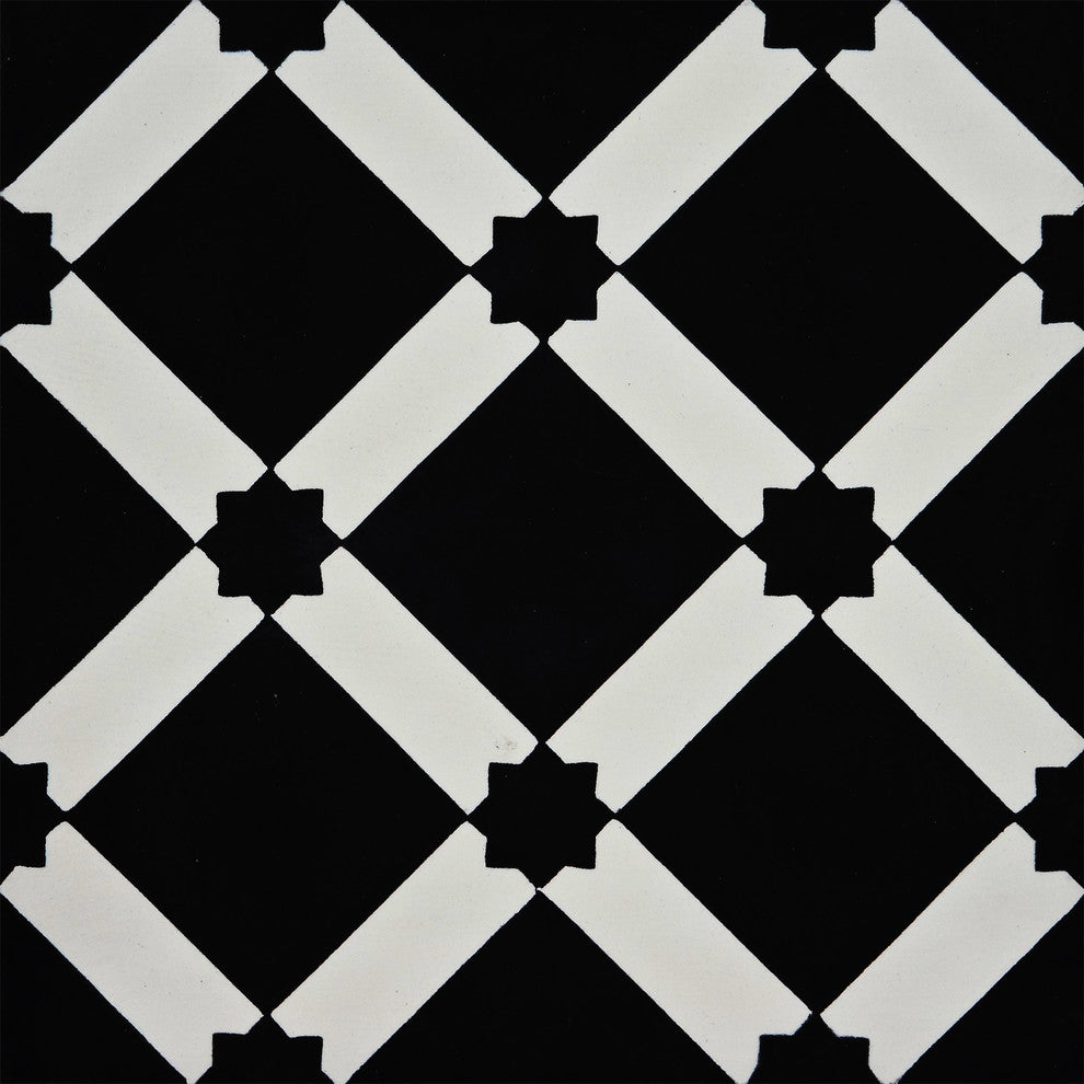 8"x8" Ait Baha Handmade Cement Tile, Black/White, Set of 12