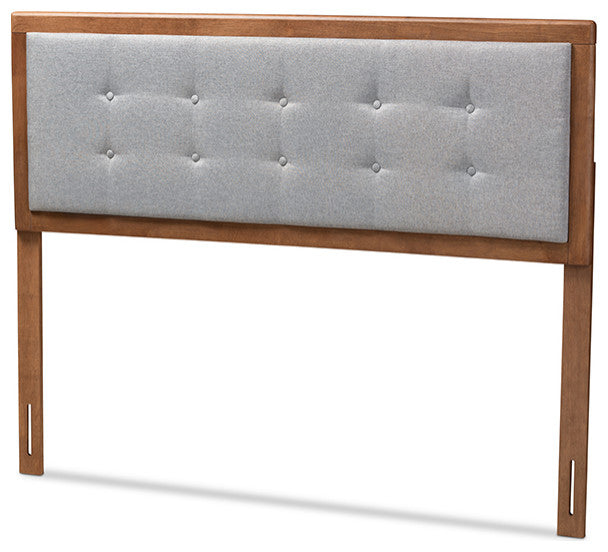 Sarine Mid-Century Modern Light Gray Walnut Brown Wood King Size Headboard