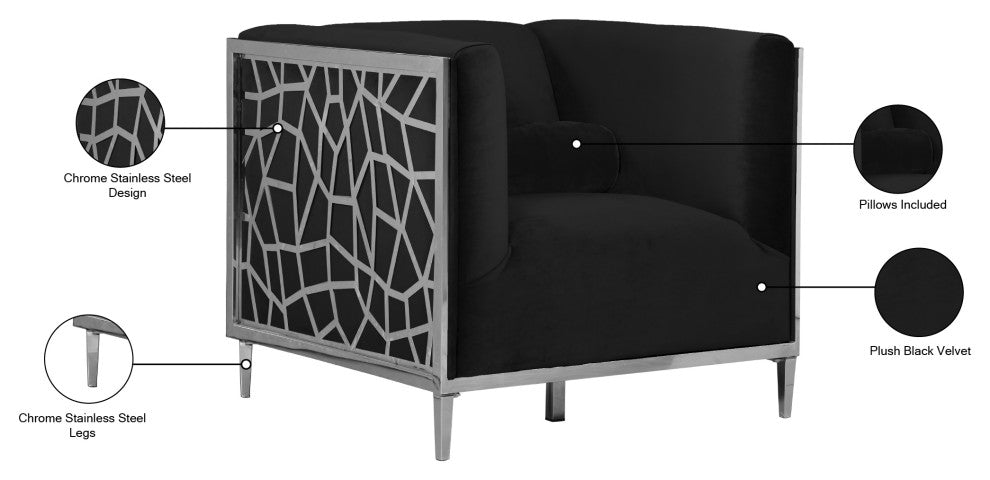 Opal Velvet Upholstered Chair, Black