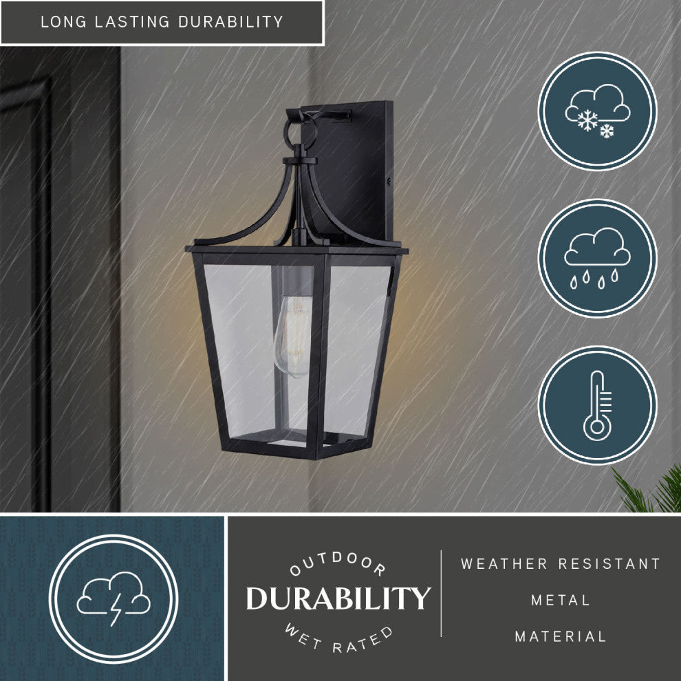 Cottage Grove 1-Light Matte Black Transitional Outdoor Wall Lantern Clear Glass, 7.5"wx16"hx8.25"d