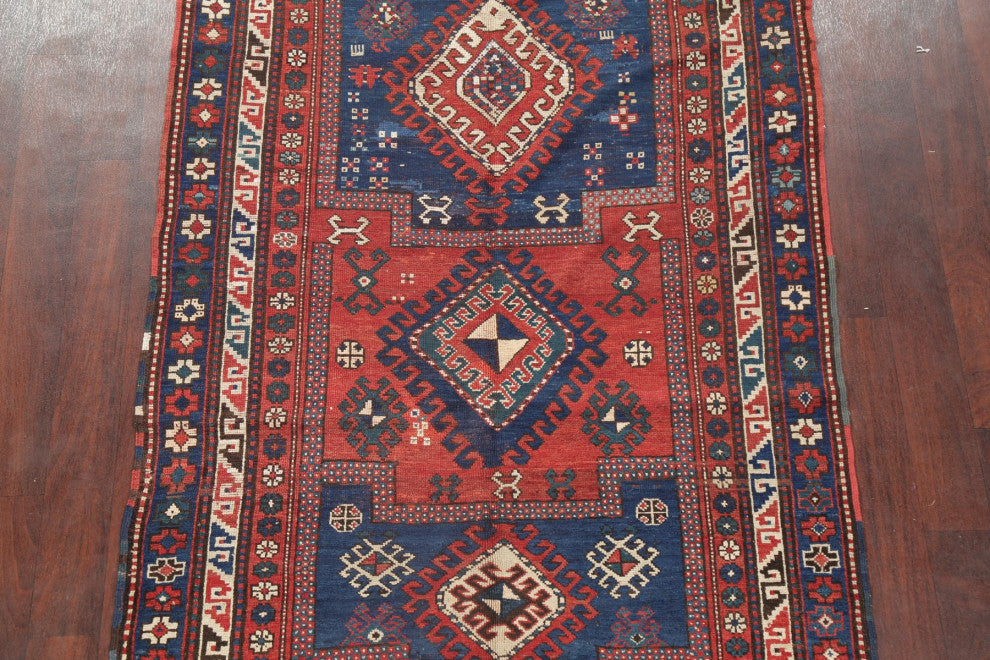 Consigned, Hand-Knotted Antique Oriental Traditional Russian Area Rug, Blue, 4x7