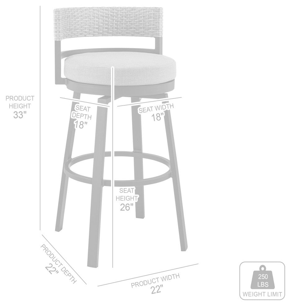 Encinitas Outdoor Stool, Aluminum With Wicker/Gray Cushions, Counter Height