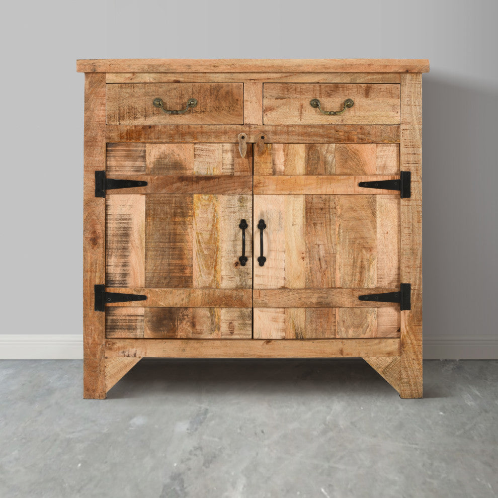 39" Farmhouse Cabinet 2 Drawer Mango Wood Console 2 Door Storage Brown