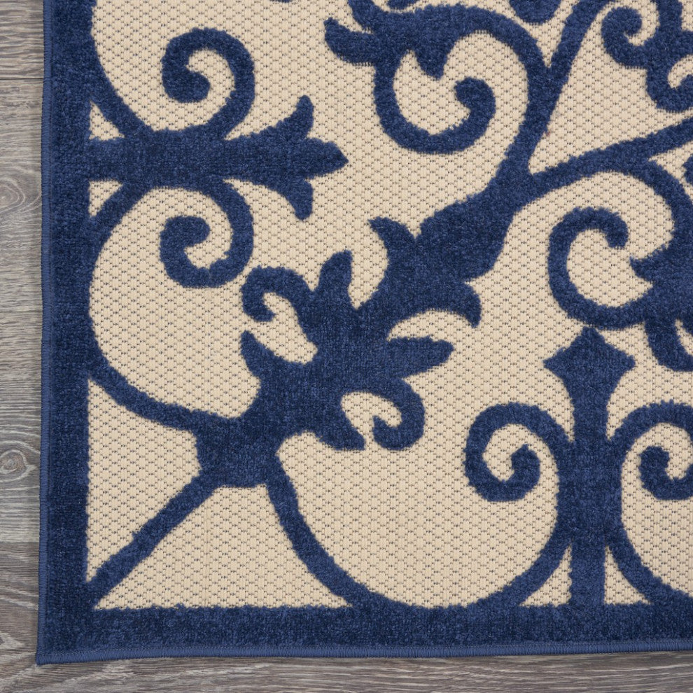 8 x 11 Navy Medallion Indoor Outdoor Area Rug