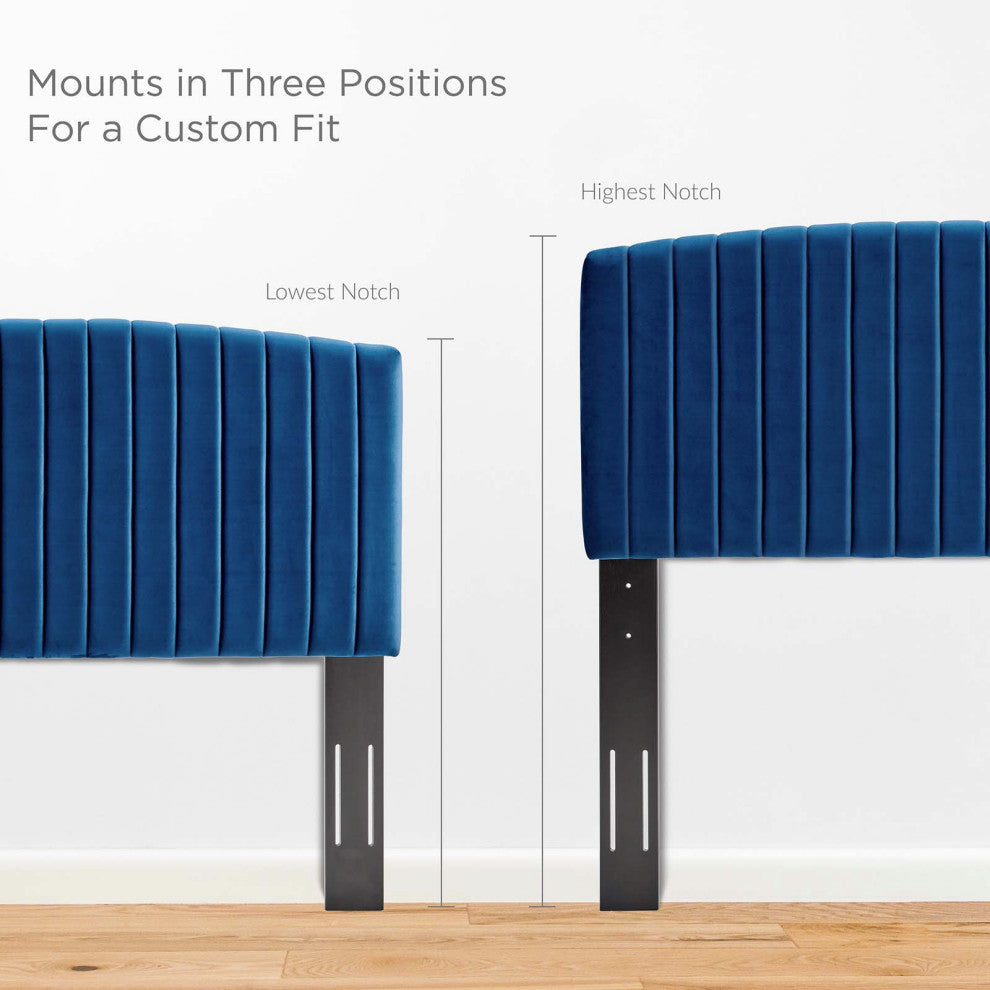 Headboard, Full Queen Size, Velvet, Blue Navy, Modern Contemporary, Bedroom