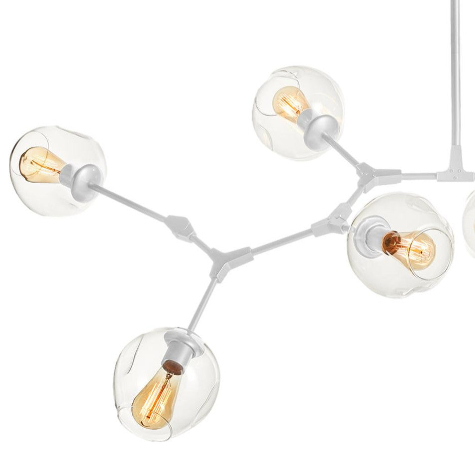 Midcentury Modern 8 Light White Chandelier Abstract Burst Glass Shade Adjustable