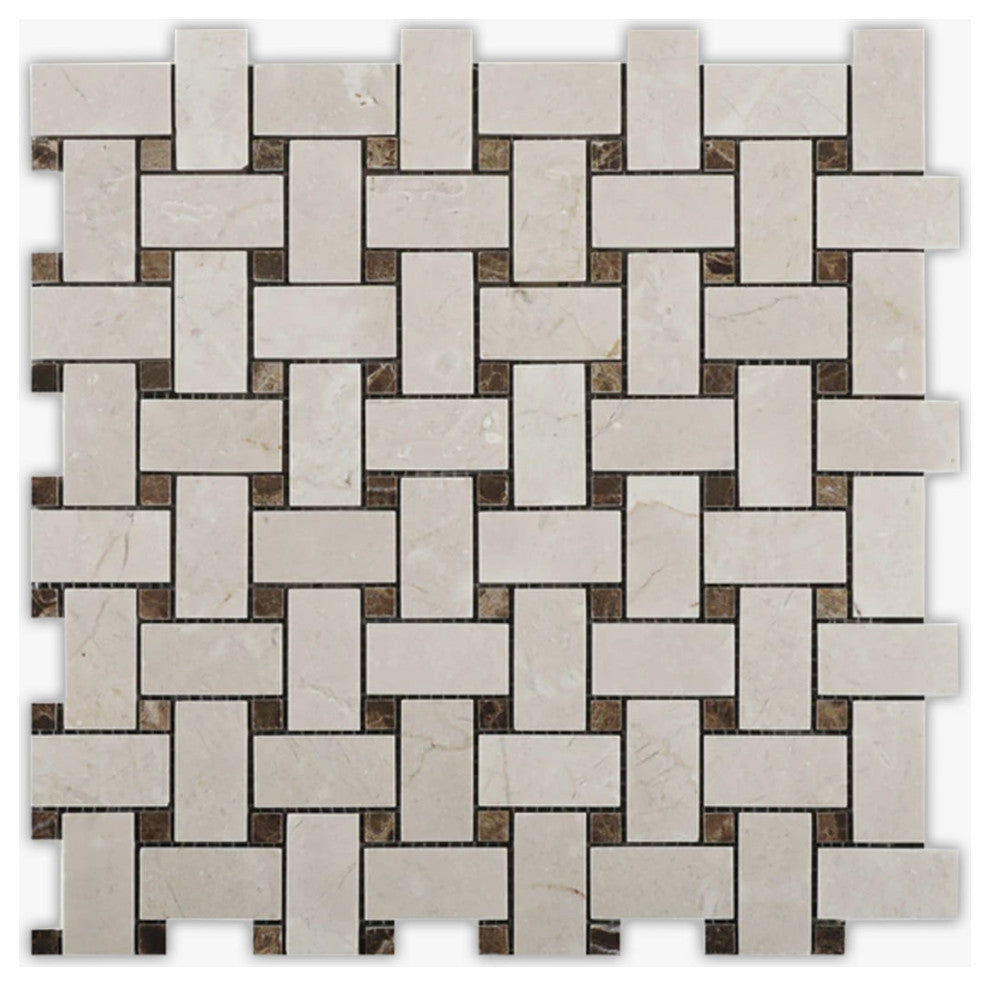 Crema Marfil Honed 1x2 Basket Weave W Marble Mosaic