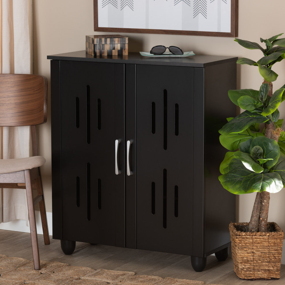 Renley Espresso Brown Finished Wood 2-Door Shoe Storage Cabinet