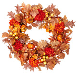24" Artificial Fall Flowers Pumpkin Berries Wreath on Natural Twig Base