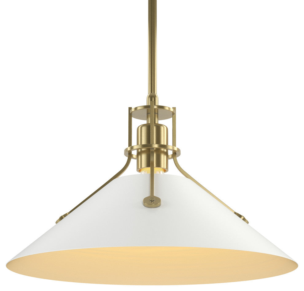 Henry Medium Steel Shade Pendant, Modern Brass/White Accent, Mult Overall Height