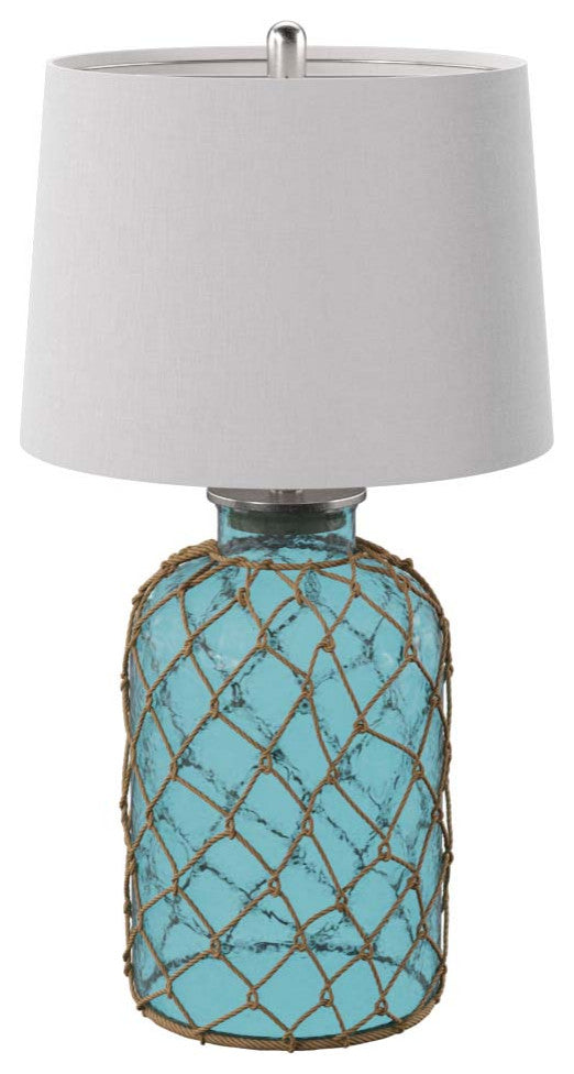 Montego bay seeded glass and netting with white linen shade