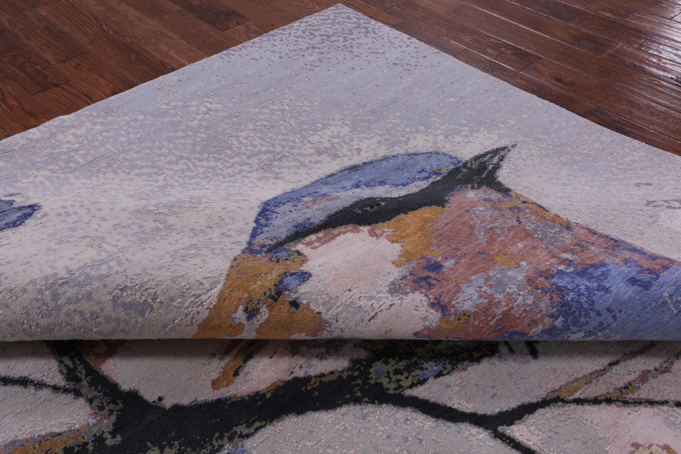 Bird Design Hand-Knotted Wool and Silk Rug 7' 11" X 10' 0" Q8695