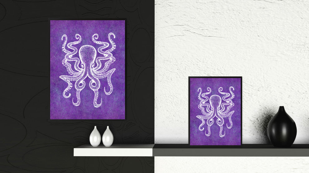 Octopus Animal Purple Print on Canvas with Picture Frame, 22"x29"