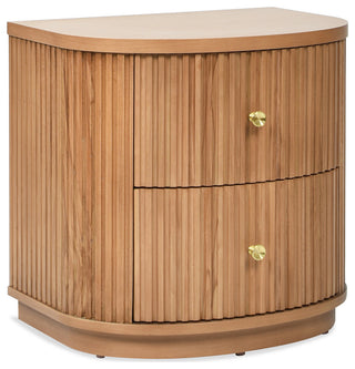 Valentine 24" 2-Drawer Fluted Storage Side Table, Natural Brown Beech Wood