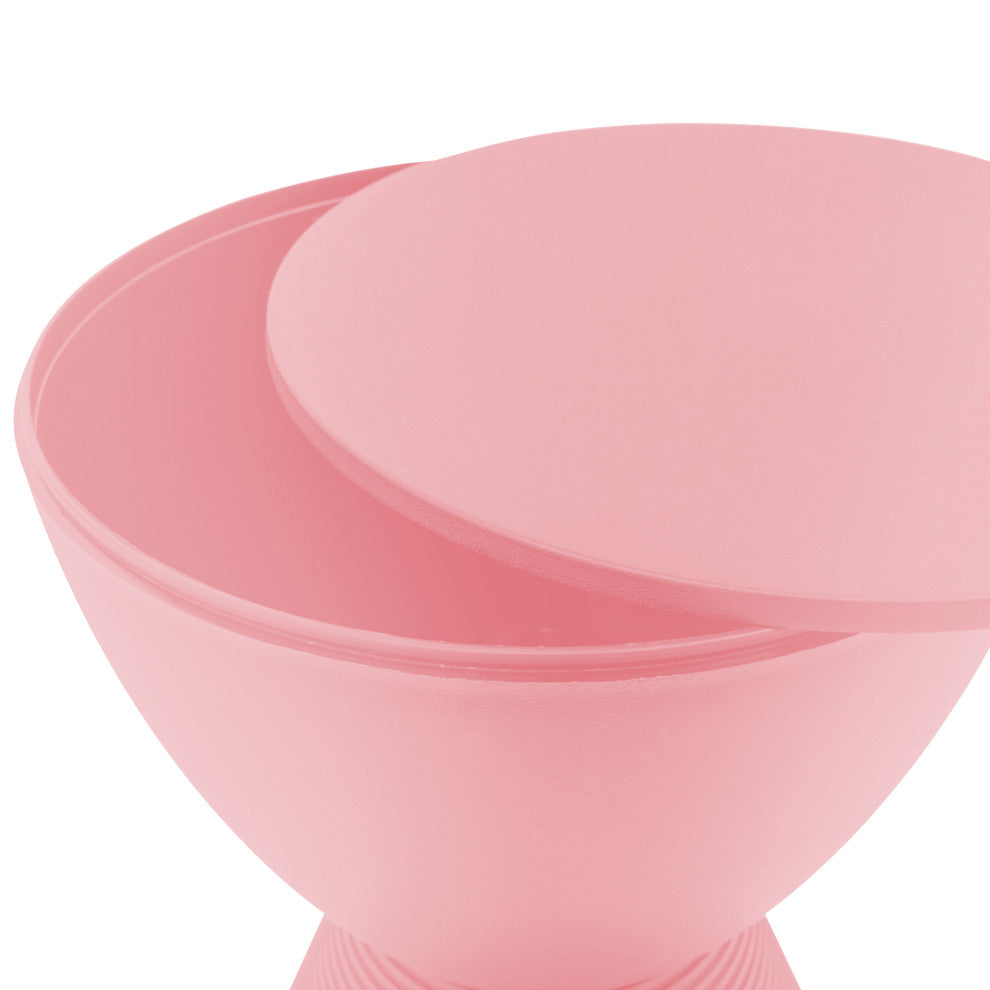 Round Side Table in ABS Plastic Ribbed Design End Table with Removable Lid, Pink