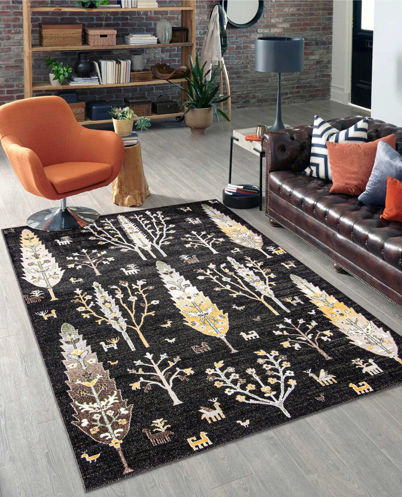 Aqua Pine Area Rug, Black, 5'x7'