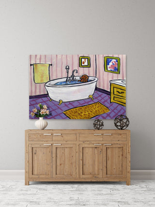 "Dachsund Bath" Painting Print on Wrapped Canvas, 36"x24"