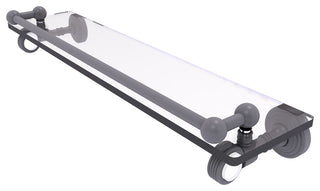 Pacific Grove 22" Glass Shelf with Groovy Accents, Matte Gray