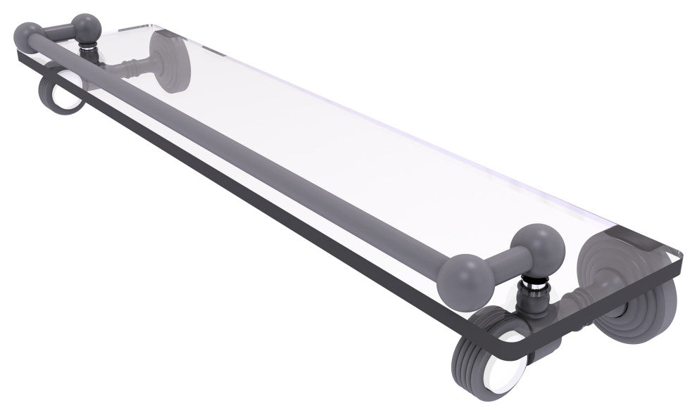 Pacific Grove 22" Glass Shelf with Groovy Accents, Matte Gray