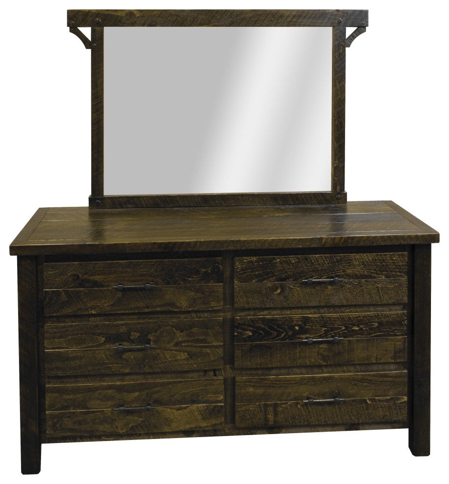 Rustic Barn Wood Style Timber Peg 6-Drawer, Weathered Slate, Dresser and Mirror