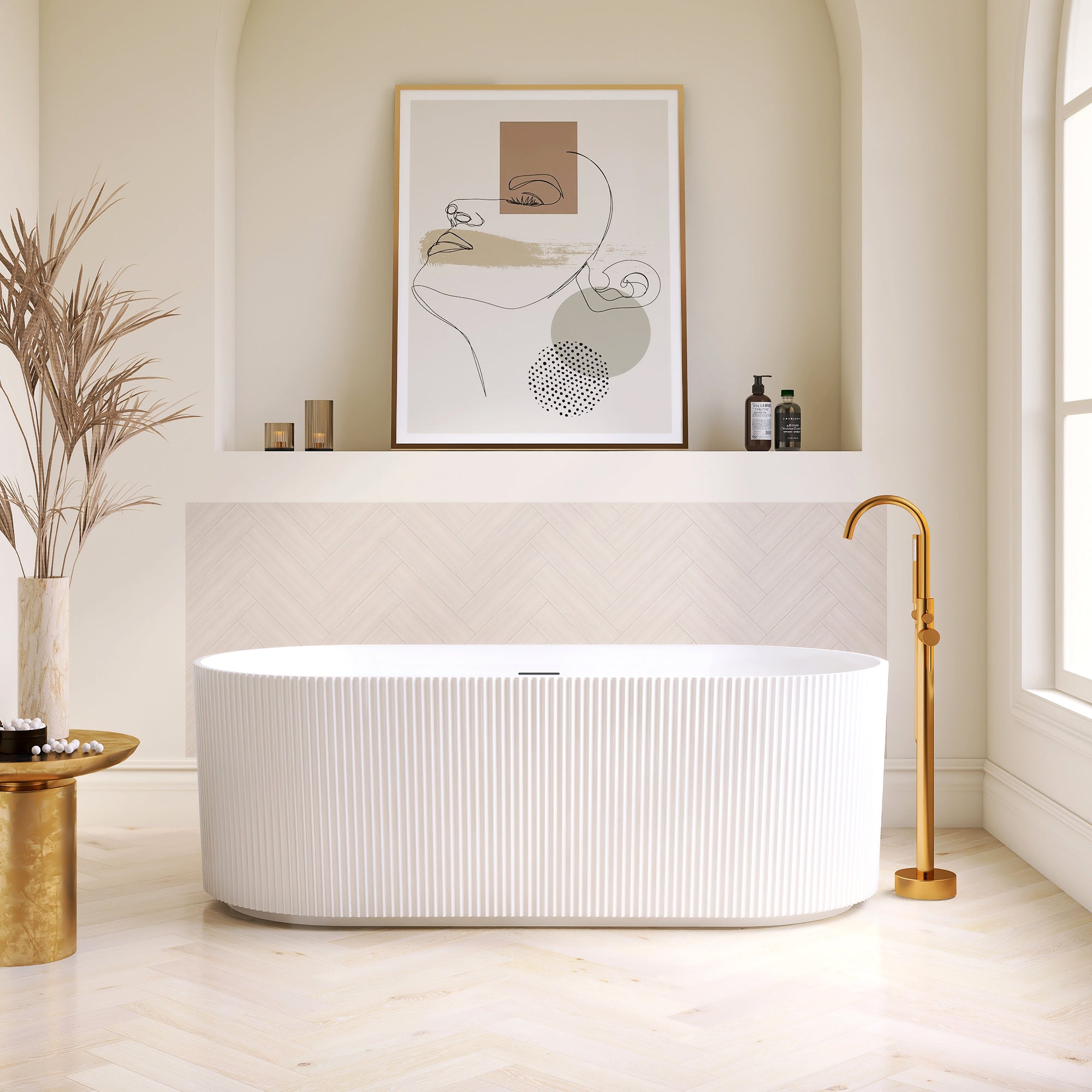 Linyi Freestanding Acrylic Soaking Bathtub, White, 59.1"l X 31.5"w
