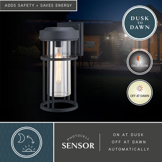 Crestline Aluminum 1 Light Dusk to Dawn Black Outdoor Wall Lantern Clear Glass