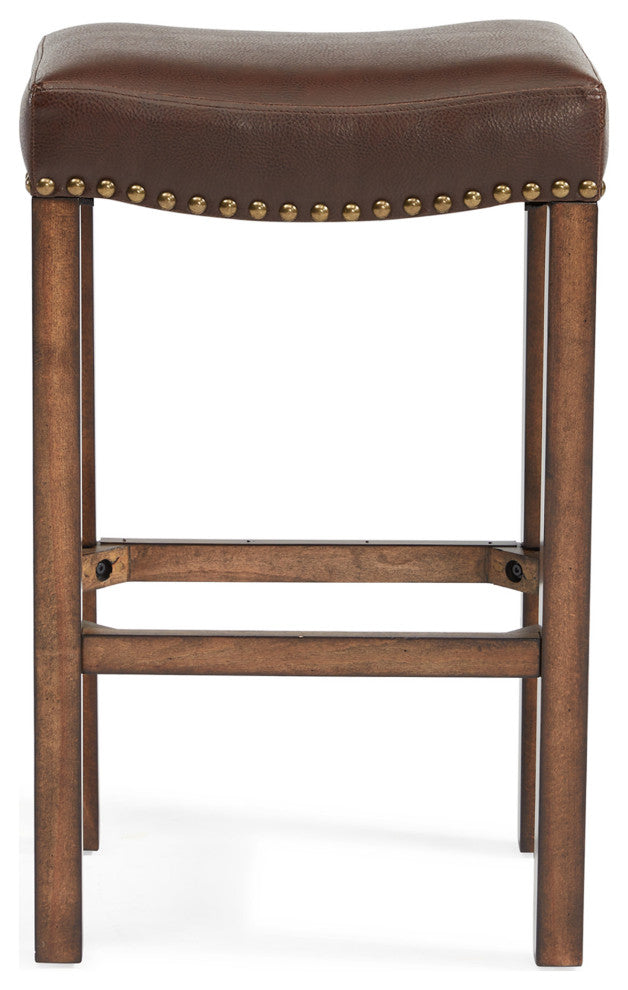 26" Warm Brown Faux Leather Backless Bar Stool
