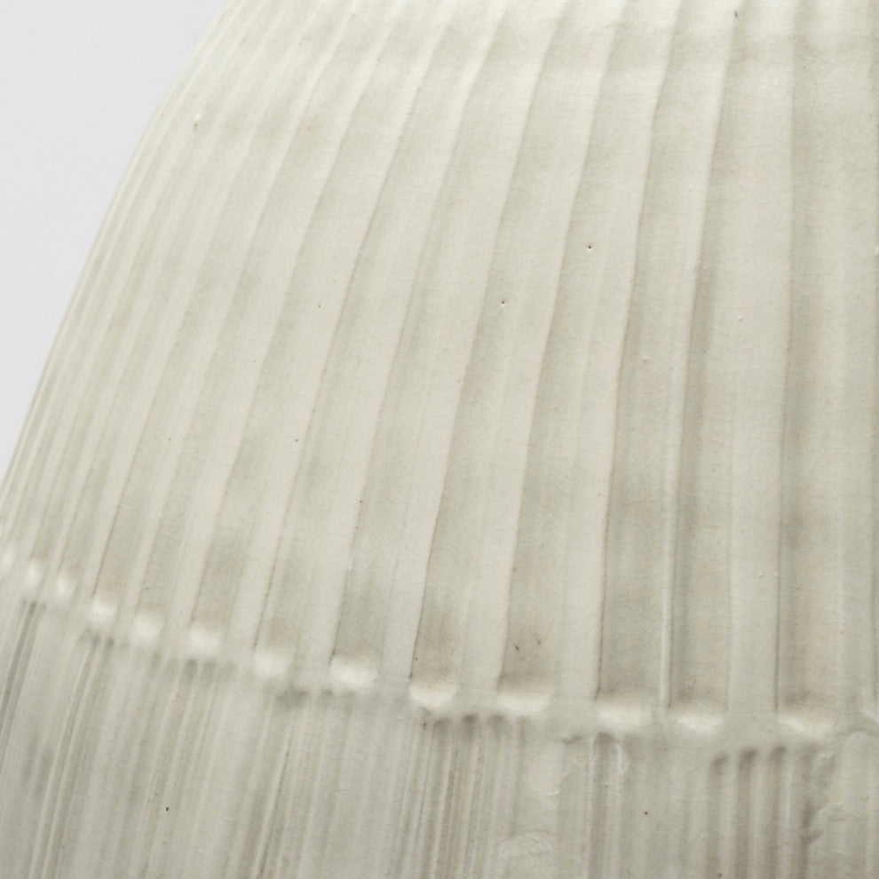 White Embossed Stripes Ceramic Vase