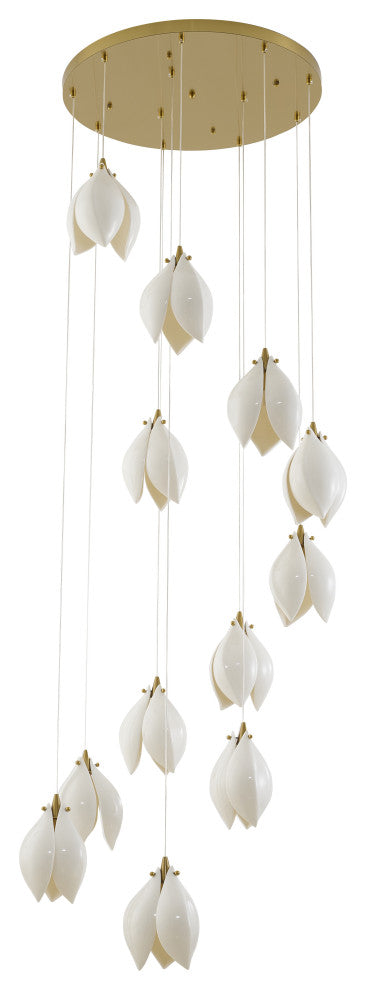12-Light Bronze Single Pendant With A Cream Ceramic Flower