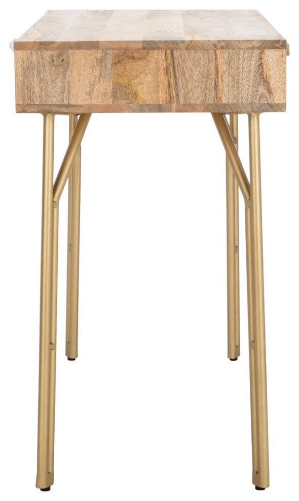 Safavieh Lily 2 Drawer Desk, Natural/Brass