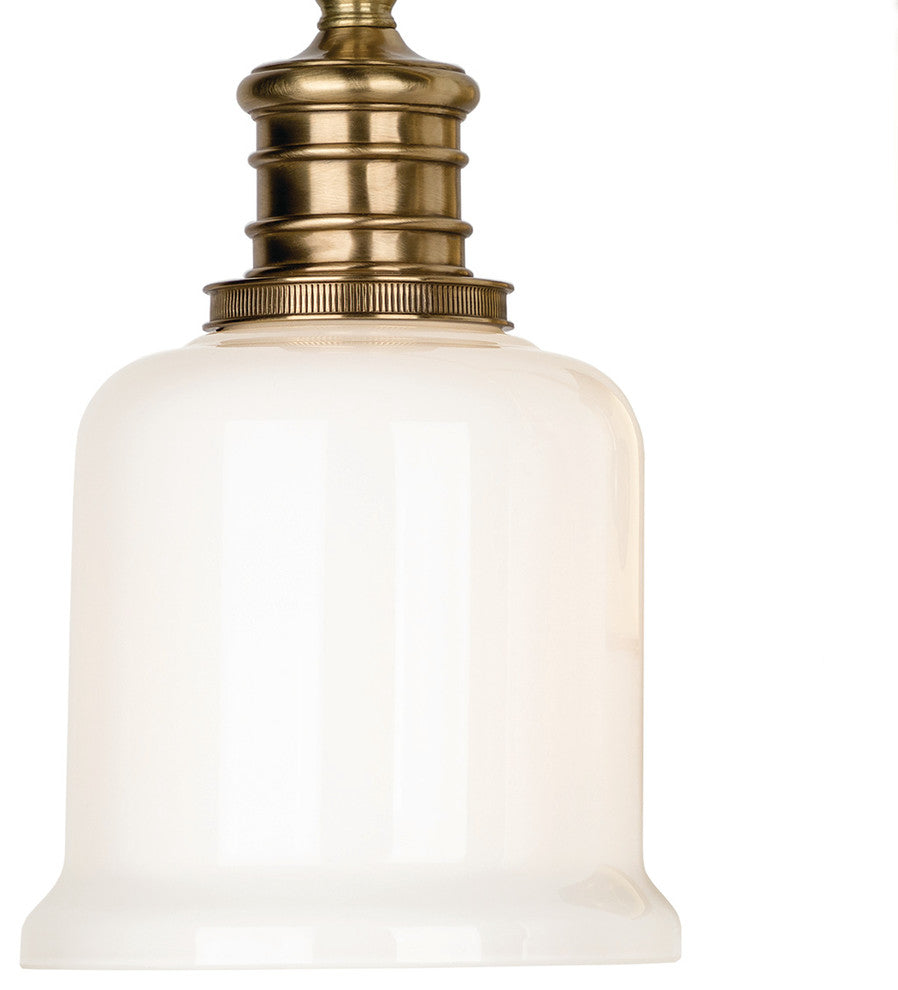 Keswick 2-Light Bath and Vanity With Opal Glossy Glass Shade, Aged Brass