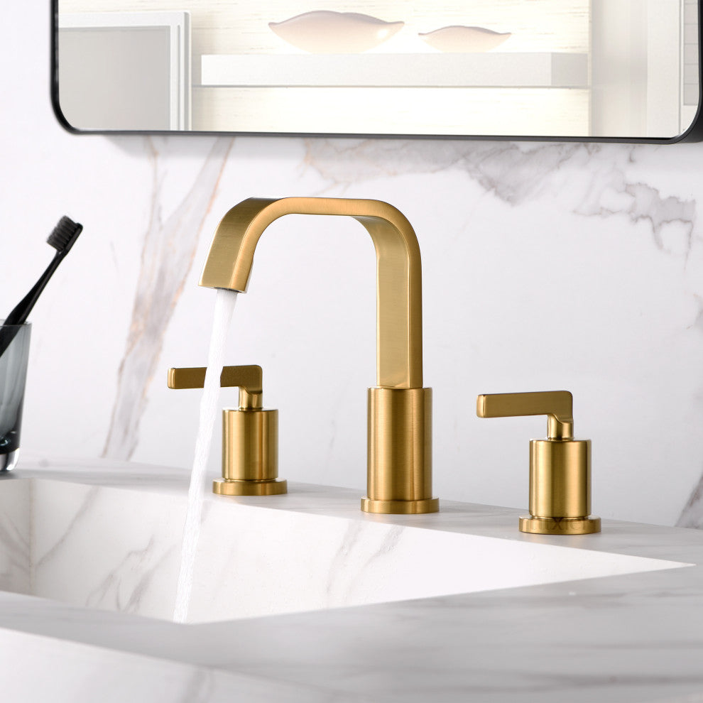Luxier WSP04-T 2-Handle Widespread Bathroom Faucet with Drain, Brushed Gold