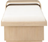 Arlington Chenille Fabric Upholstered Bench, Cream, Natural Finish