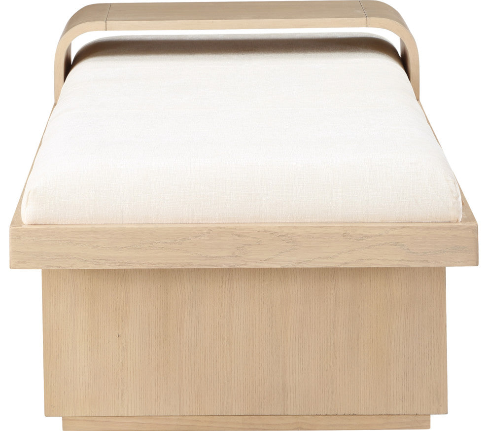 Arlington Chenille Fabric Upholstered Bench, Cream, Natural Finish