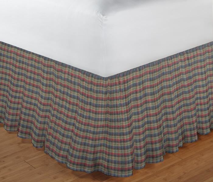 Tan and Blue Plaid,Red Pink Line Fabric Dust Ruffle Twin