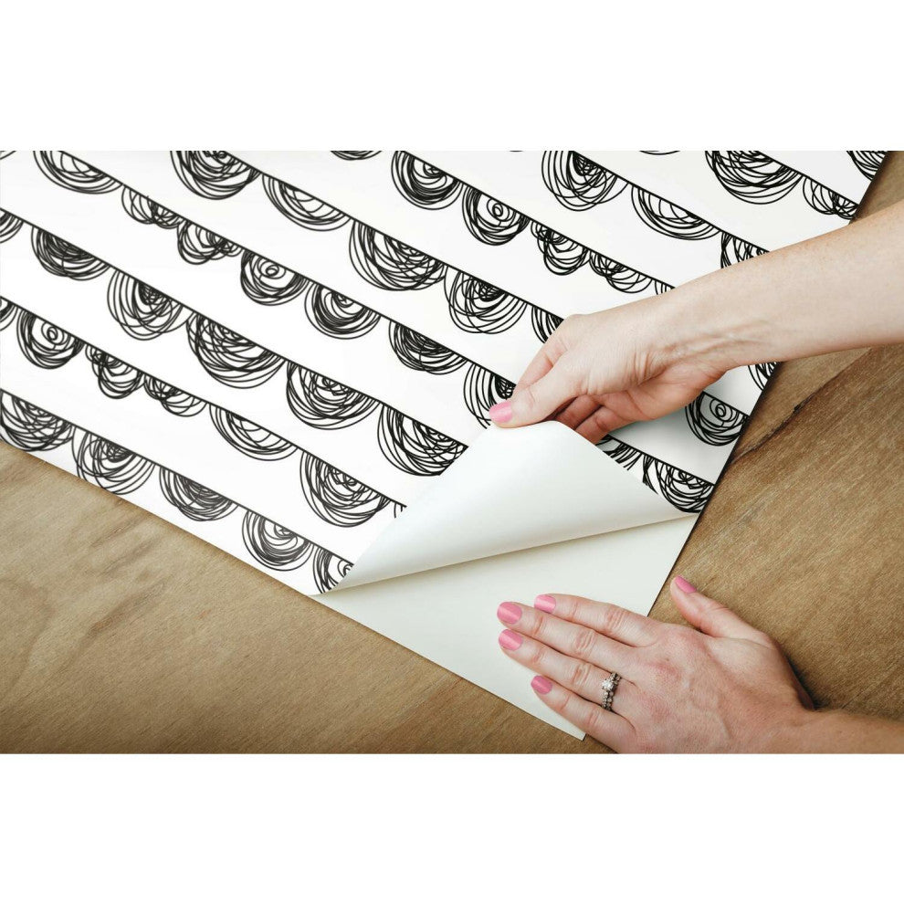 Black Doodle Scallop Peel & Stick Wallpaper