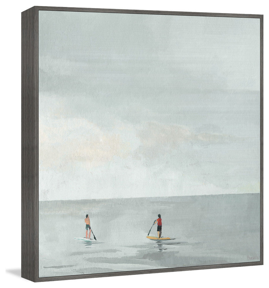 "Paddle Boarding Fun" Floater Framed Painting Print on Canvas, 18"x18"