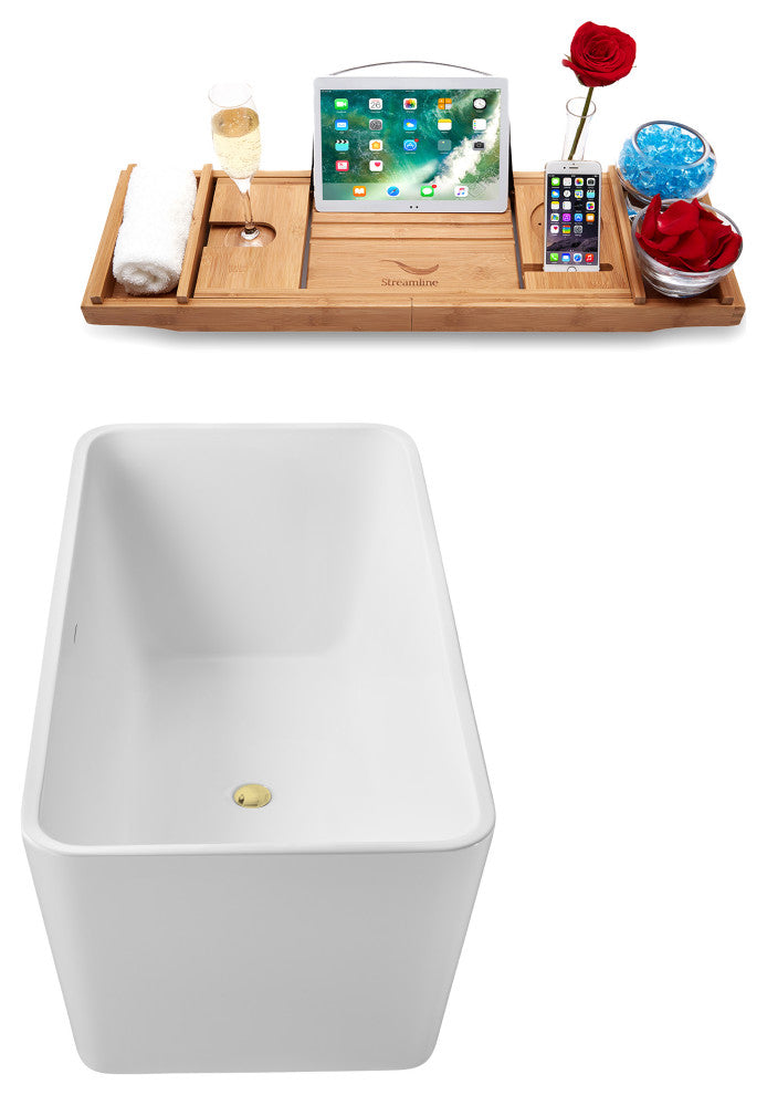 63" Streamline G-28-157-PBR Freestanding Bathtub, Tray, Drain, Polished Brass