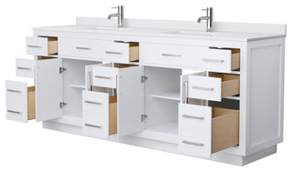 Beckett TK 84" Double Vanity,  Cultured Top, Nickel Trim