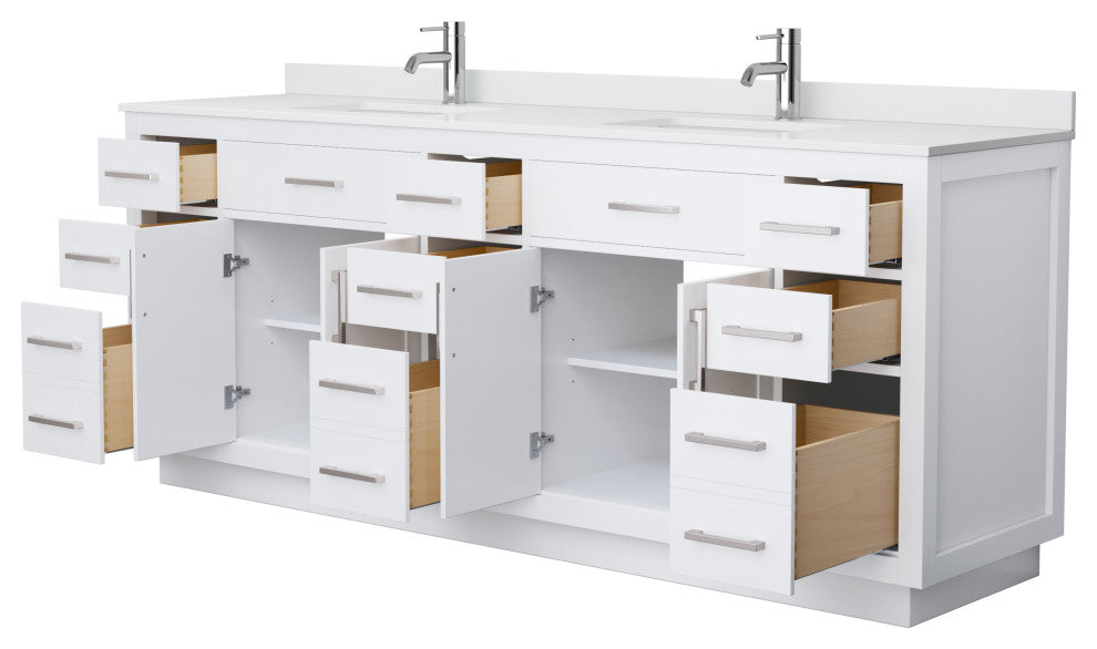 Beckett TK 84" Double Vanity,  Cultured Top, Nickel Trim