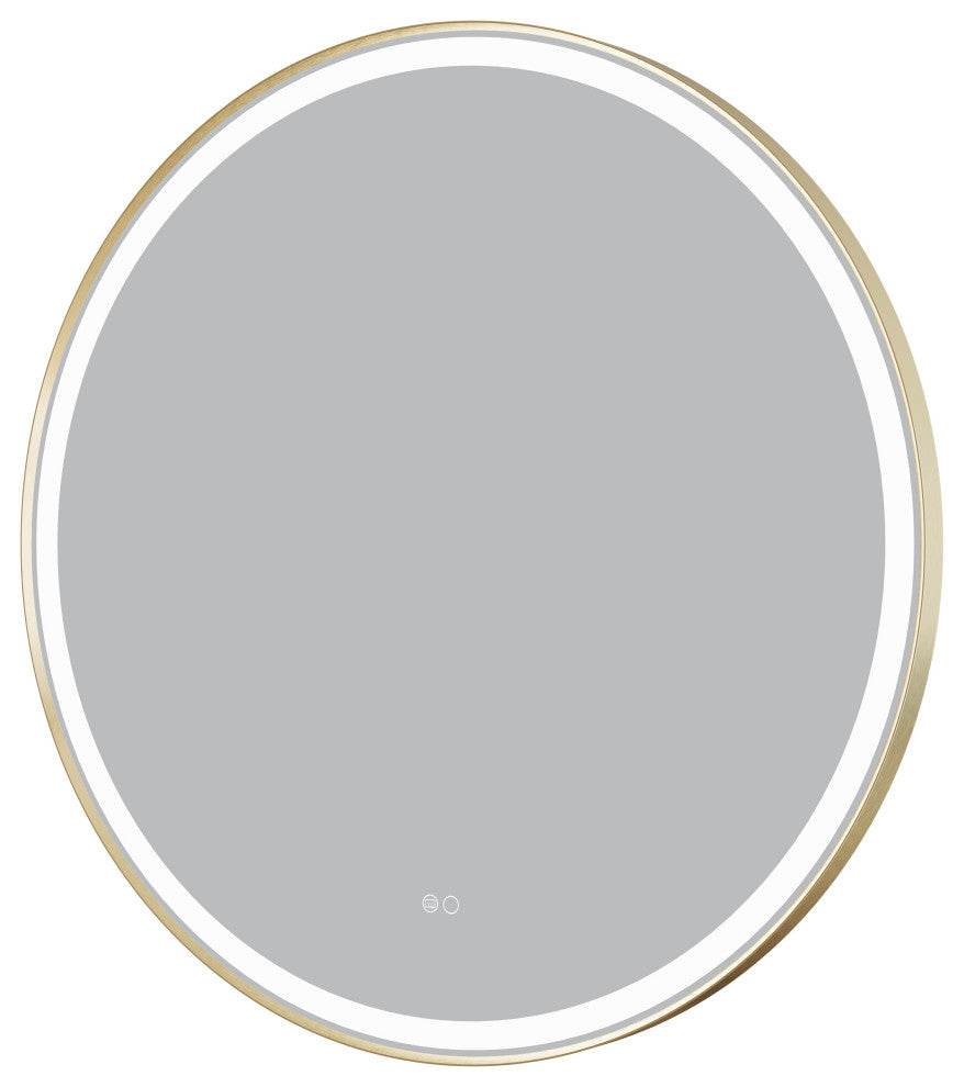 Round LED Bathroom Vanity Mirror, Defogger and Dimmer, ETL-listed, 28"x28", Brushed Gold