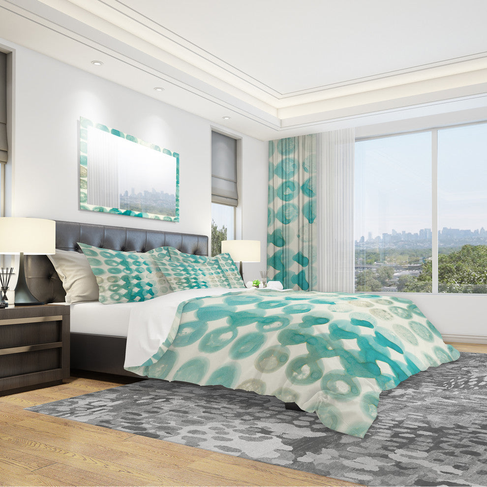 Turquoise Watercolor Geometrical Ii Duvet Cover Set, King