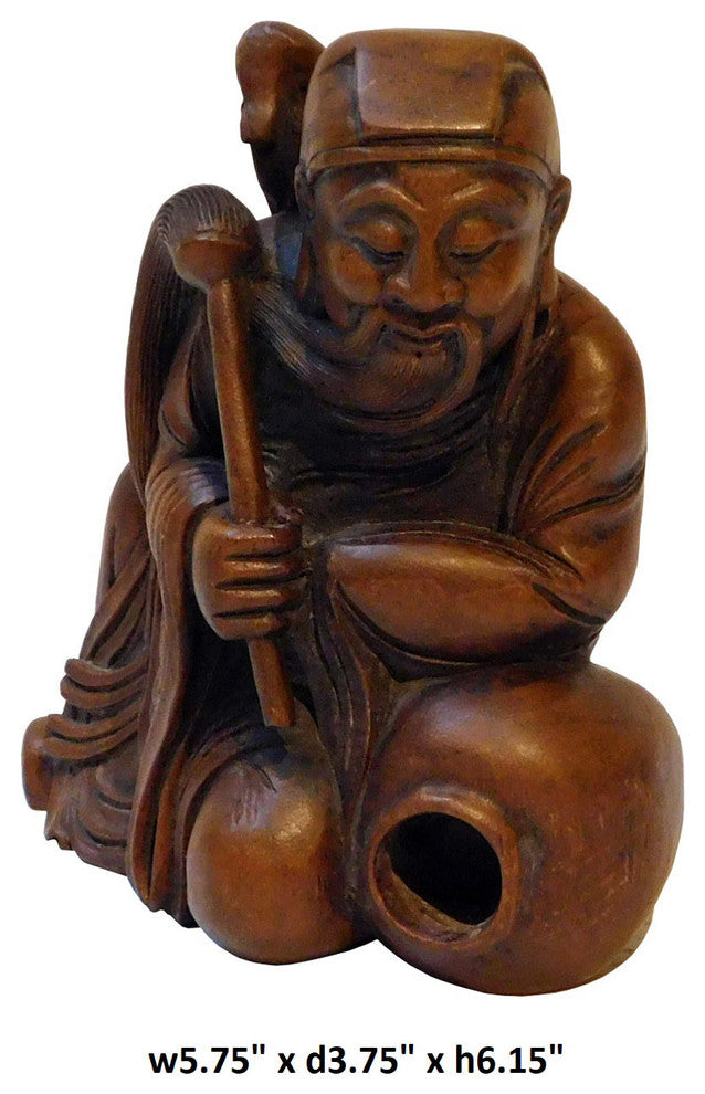 Vintage Wood Chinese Eight Immortals L Dongbin With Whip and Sword Statue