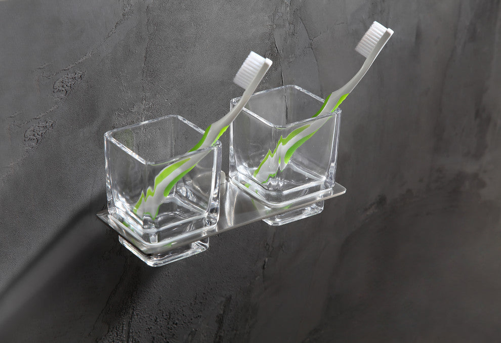 Caster 3 Series Dual Toothbrush Holder, Brushed Nickel