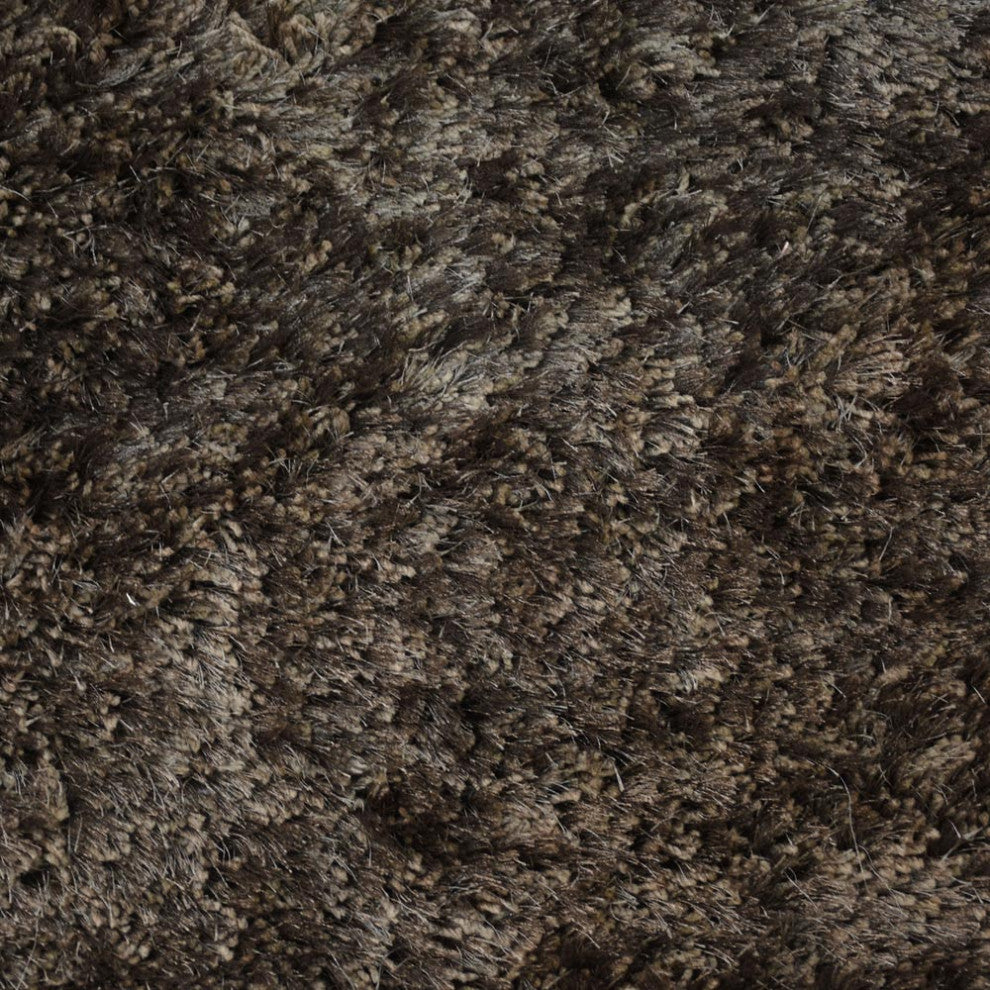 HAND TUFTED SHAG POLYESTER ECO-FRIENDLY AREA RUGS -Dark Brown Beige Color, Solid