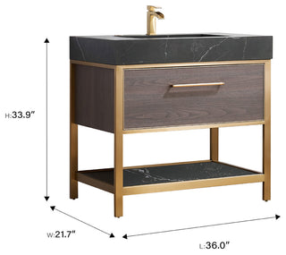 Segovia Bath Vanity with Sintered Stone Top, Suleiman Oak, 36", No Mirror