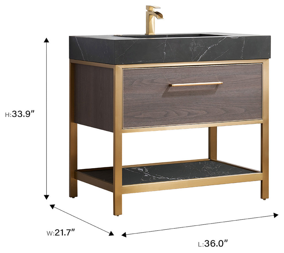 Segovia Bath Vanity with Sintered Stone Top, Suleiman Oak, 36", No Mirror